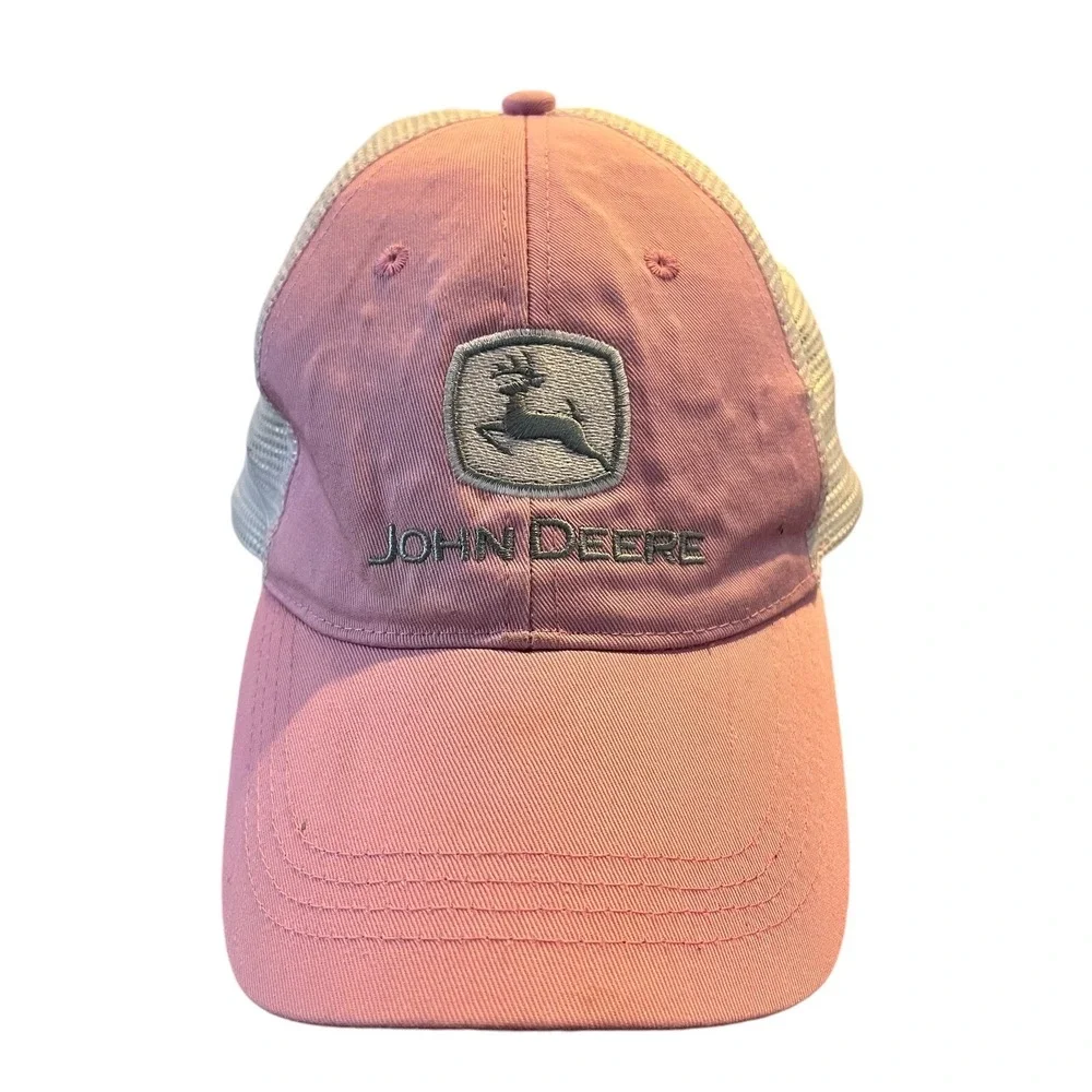 John Deere Trucker Hat Womens Pink White Mesh Snapback Cap Farm Workwear